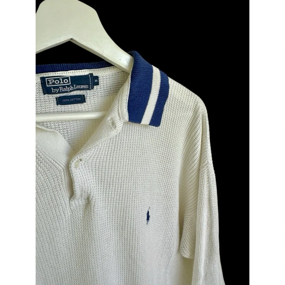 Vintage Ralph Lauren Long Sleeve Waffle Thermal Polo Shirt‎ Men's Medium *flaw